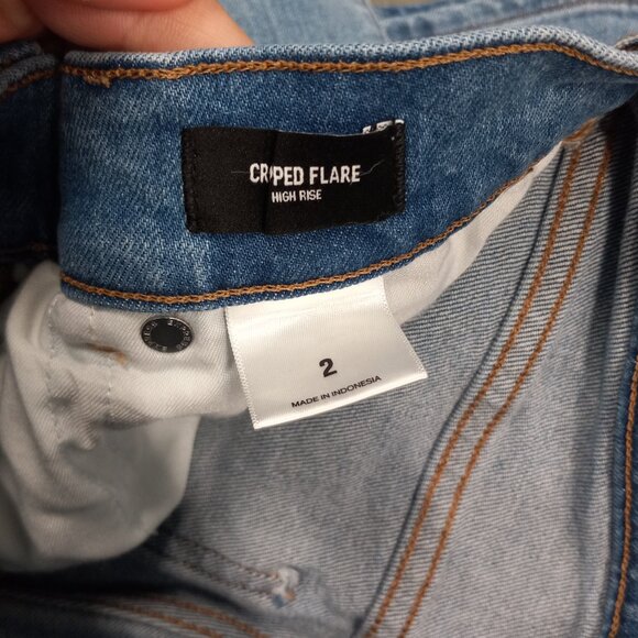 Express High Waisted Embellished Dot Cropped Flare Jeans Womens 2 Light Blue - Picture 5 of 9